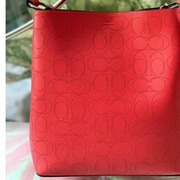 Coach Town Bucket Bag Signature Perforated
Leather Miami Red ❤️ RARE - Picture 2 of 3
